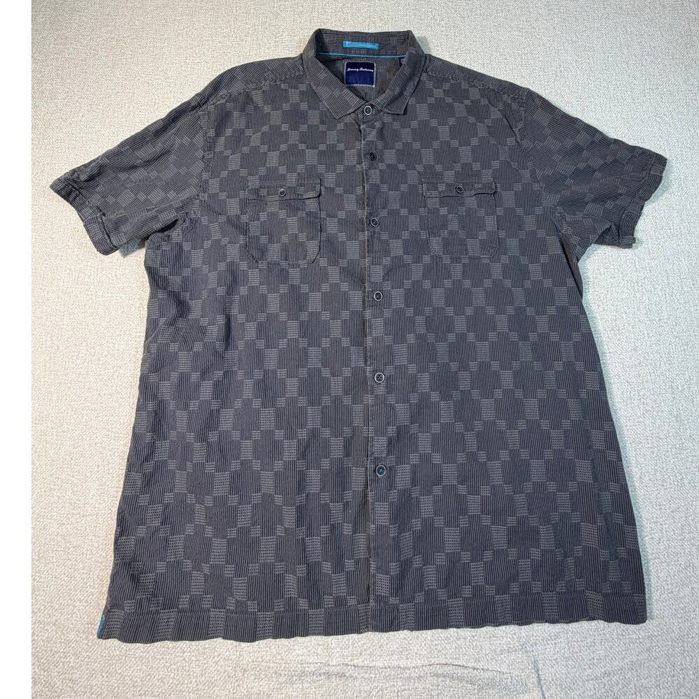 Tommy Bahama Men 2XL Gray Textured Cube Silk Blend Short Slve Cruisewear Shirt